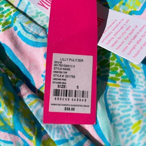Lilly Pulitzer SMALL Urchin Pink Kirsten Tank Top in Vitamin Sea Allover Pattern - Picture 3 of 5